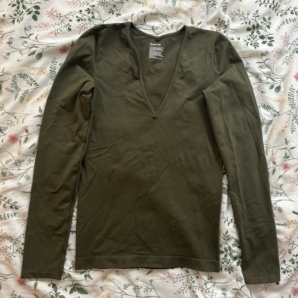 Helmut Lang Slash V-Neck Long-Sleeve Top 'green' size m-l